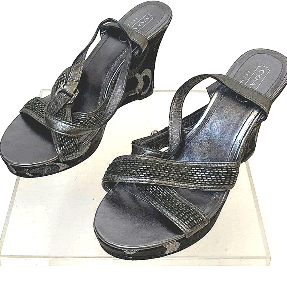 Coach Black and Gray Wedge Sandals - Picture 6 of 7